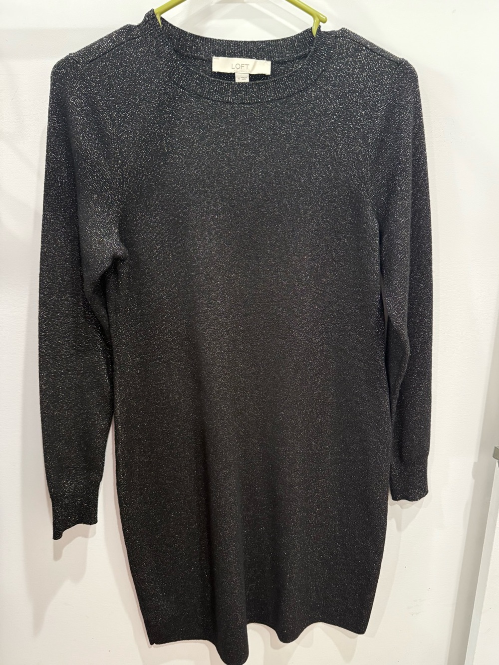 LOFT Black Metallic and Gold Long-Sleeve Knit Dress Size M